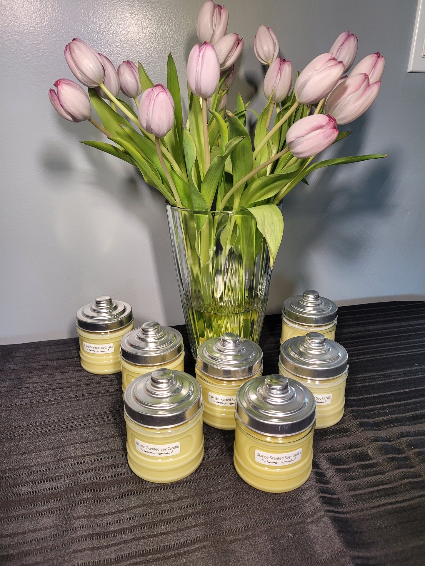 Vibrant Orange Soy Candle with Wooden Wick in a Glass Jar