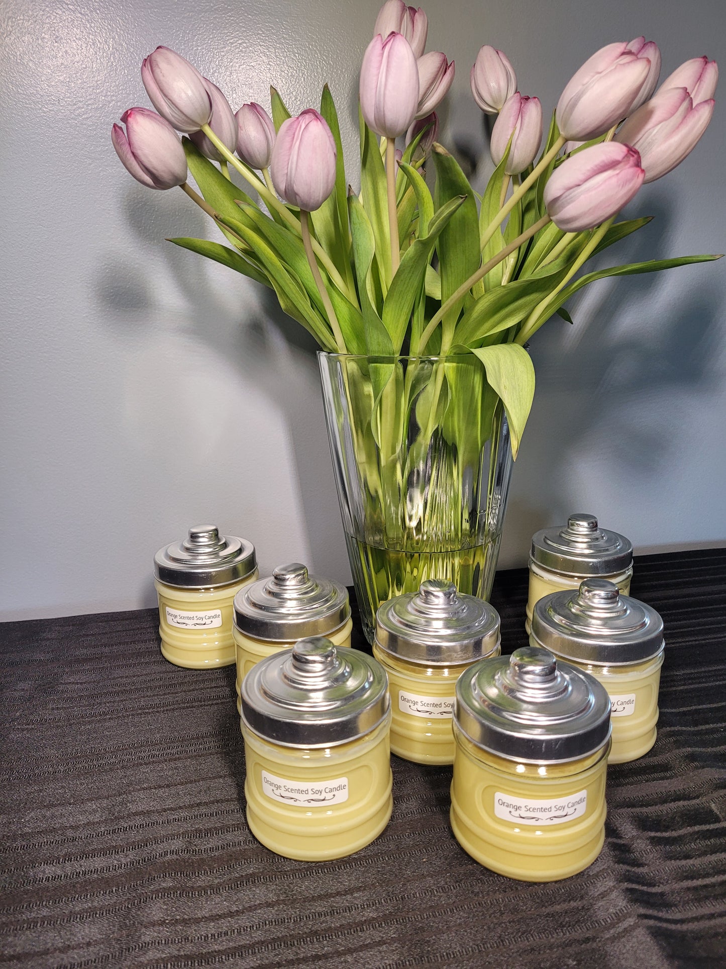 Vibrant Orange Soy Candle with Wooden Wick in a Glass Jar