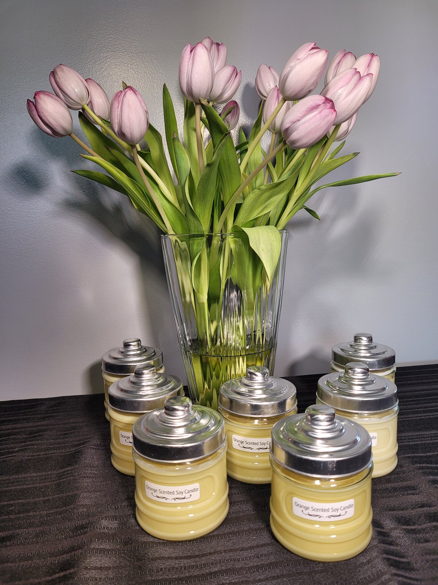 Vibrant Orange Soy Candle with Wooden Wick in a Glass Jar