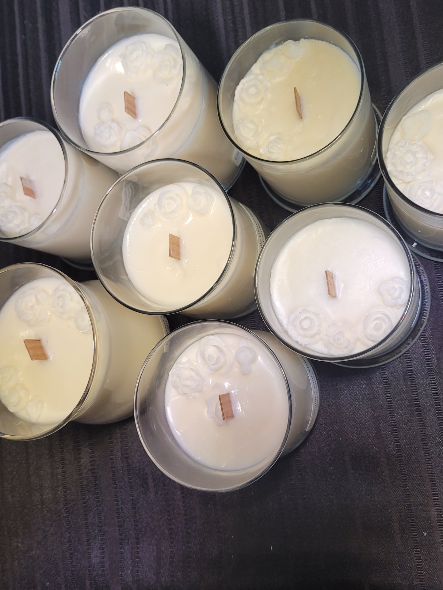 Delicate Rose topped Soy Candles in Glass Containers