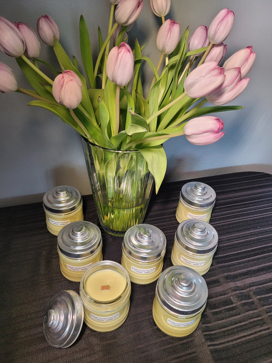 Vibrant Orange Soy Candle with Wooden Wick in a Glass Jar